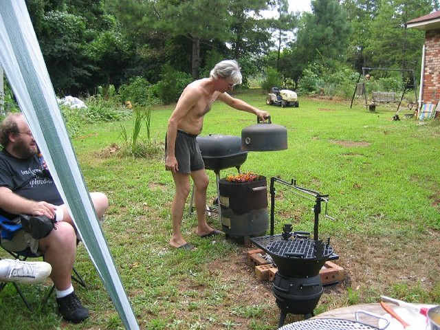 Dan checks on the kabobs