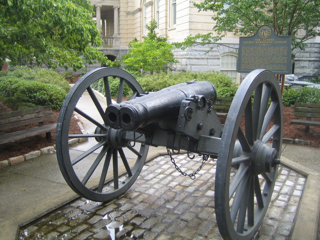 A double barreled Civil War canon.